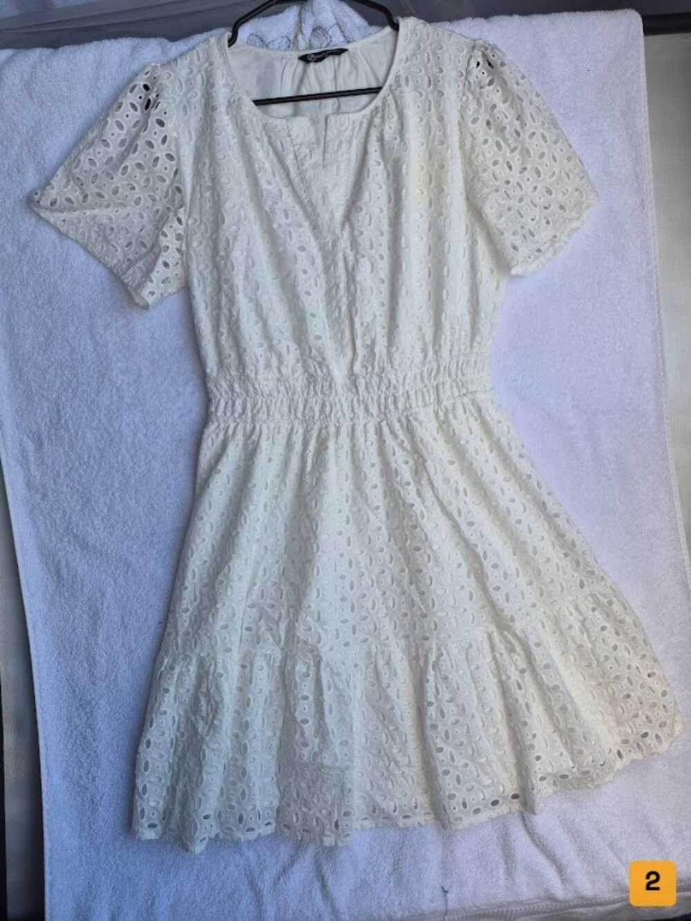 PrettyGarden White Eyelet Lace Dress Women’s Size M
